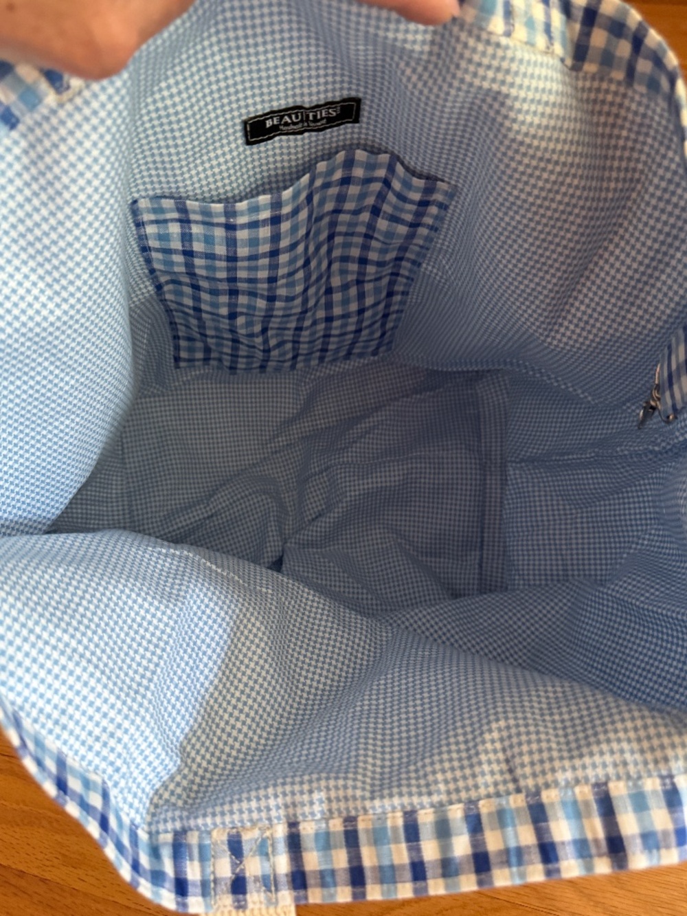 Beau Ties of Vermont Handmade in Vermont Tote Bag Blue White Check Fabric - Picture 7 of 10
